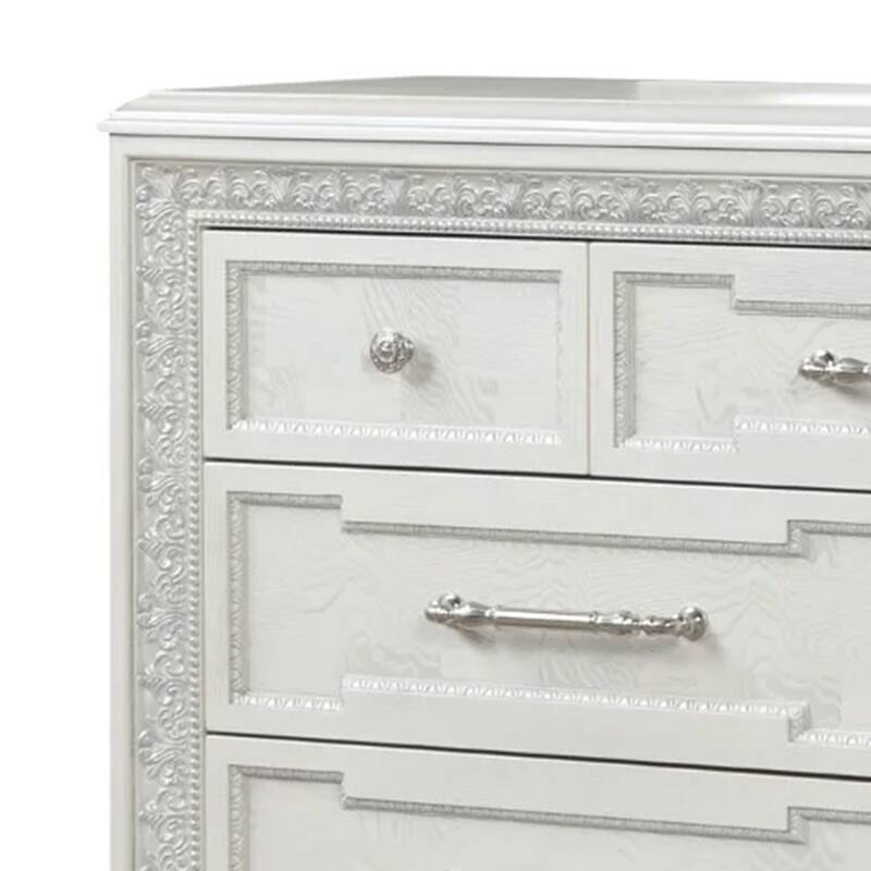 Miamy Wide Dresser, 7 Drawers w Jewelry Tray, Creamy White Pine Wood