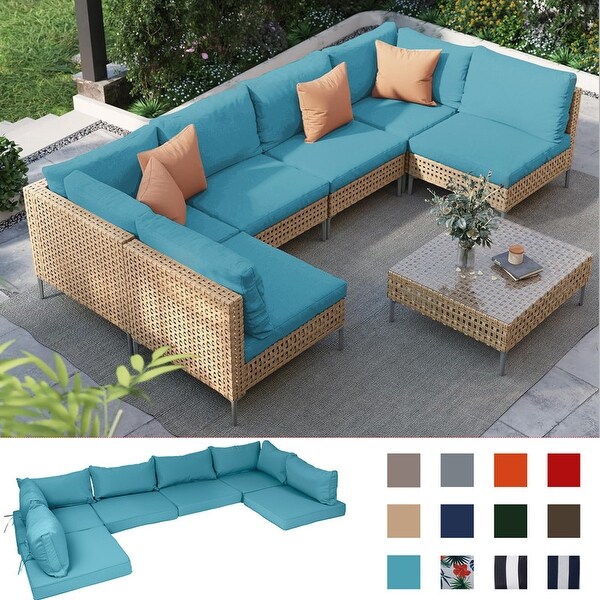 14 Pcs Outdoor Furniture Replacement Cushions Fits 6 seat Sectional Rattan Conversation Set Only cushions covers no sofa. On Sale Bed Bath Beyond 40781998