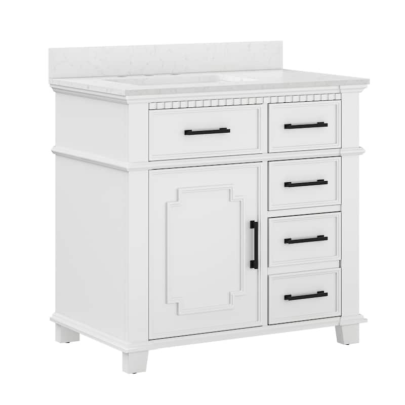 36 Inch Bathroom Vanity with Sink, Soft-Close Sliding Drawers & Cabinet, Bathroom Vanity Cabinet Set in White