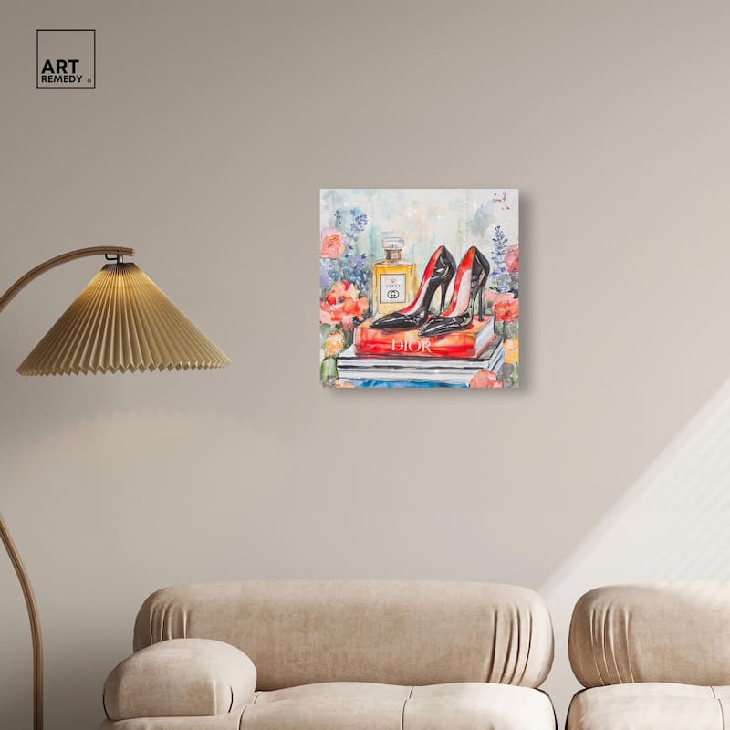 Lovely Garden Books and Heels Canvas by Art Remedy, Gallery Wrapped