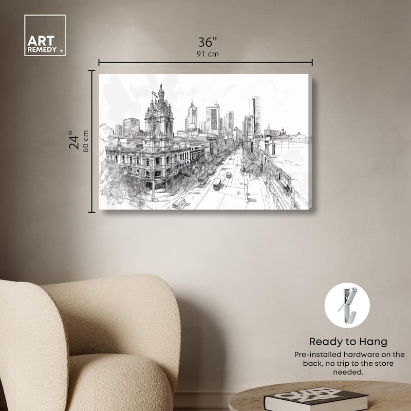 Collins Street Sketch Canvas by Art Remedy, Gallery Wrapped