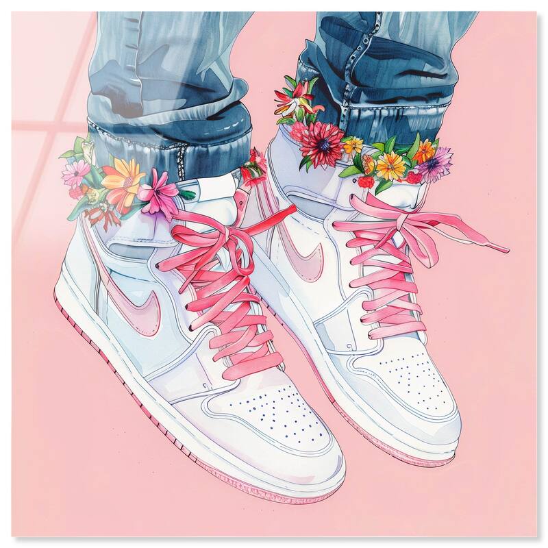 Blush Floral Bloom Sneakers Acrylic by Art Remedy, Ready to Hang - 30" x 30"