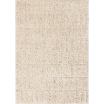 Richmond Collection - Cream Carved Blocks Super Plush Wool Area Rug