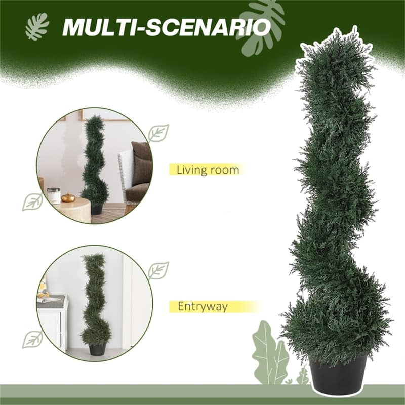 Artificial Spiral Cedar Topiary Tree 35.5 Inch Dark Green Faux Plant Indoor Outdoor Decorative with Cement Pot - Ф7" x 35.5" H