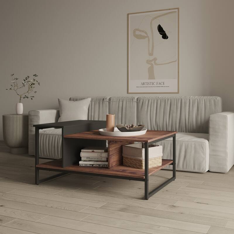 Morden Rectangle Coffee Table with Storage Shelves, 31.5" - 31.5 x 19.6"