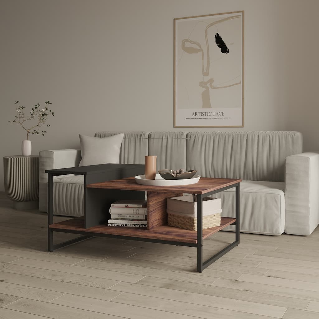 Morden Rectangle Coffee Table with Storage Shelves, 31.5" - 31.5 x 19.6"