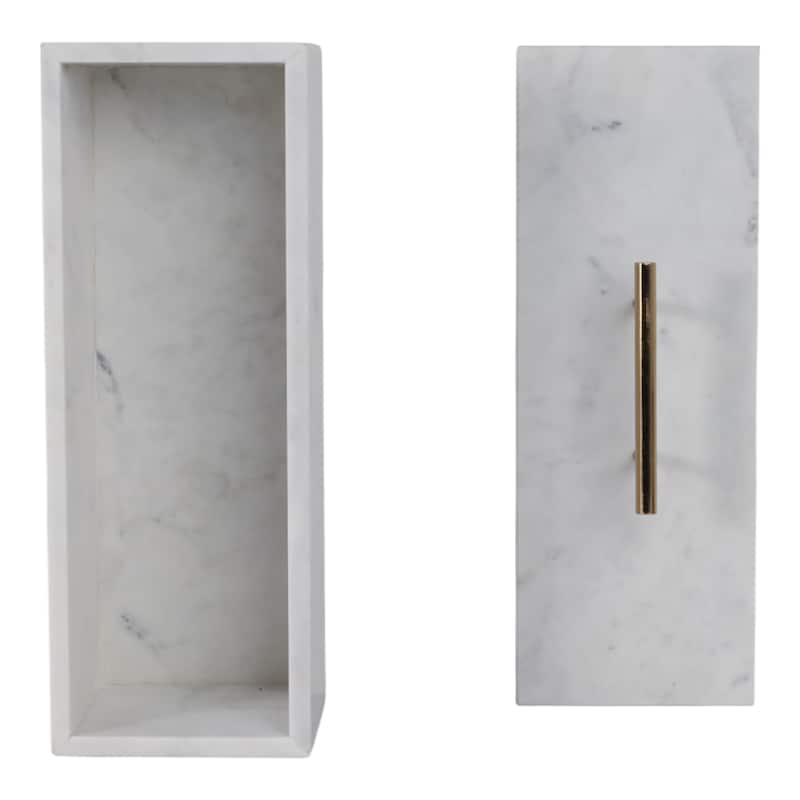 Marble Decorative Box Lidded Container Modern Handle Accent Luxury