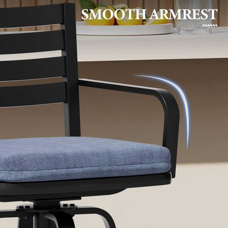 Outdoor Indoor Patio Aluminum Swivel Bar Stools Set with Sunbrella Cushions