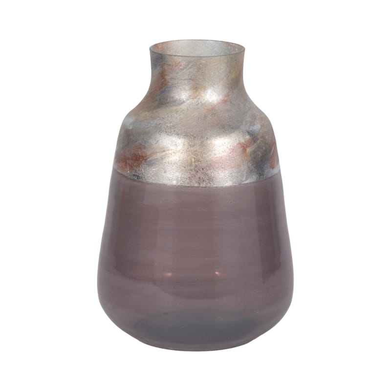 Modern Glam Glass Vase Metallic Textured Neck and Smooth Tapered Body