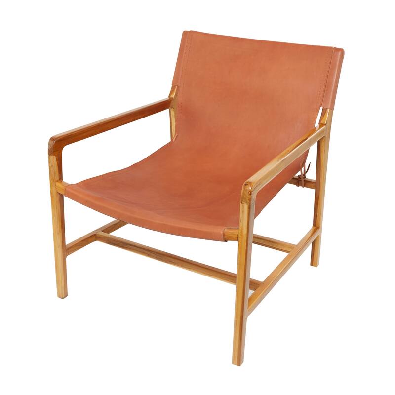 Teak Wood Living Room Accent Chair with Leather or Woven Cane Seat