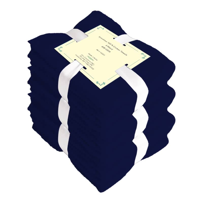 Superior Absorbent Zero Twist Cotton | 6 Pack Hand Towels Set (16 x 32 inches) 600 GSM for Bathroom, Gym, Shower, Hotel, Spa - Navy