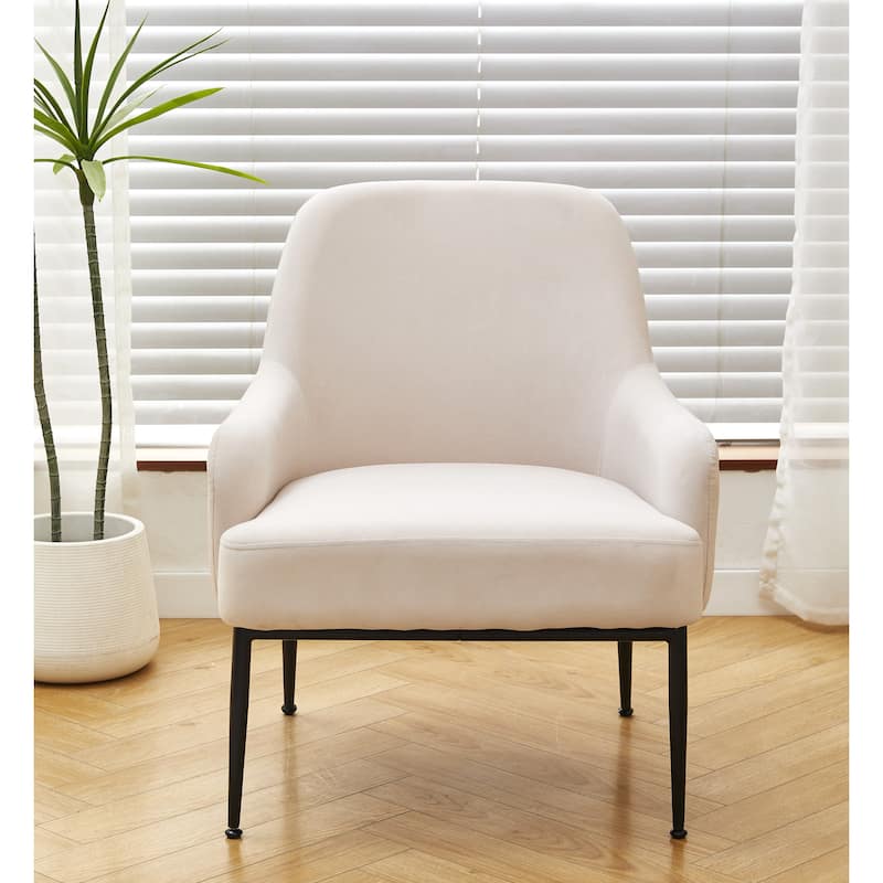 Slope Arm Mid Century Velvet Indoor Accent Chair - Beige