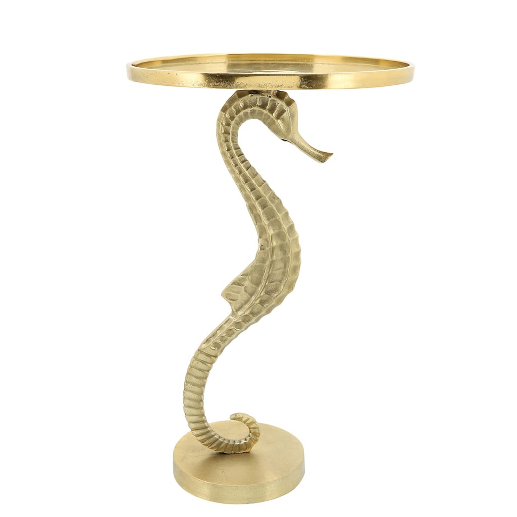24" Gold Round Seahorse Side Table