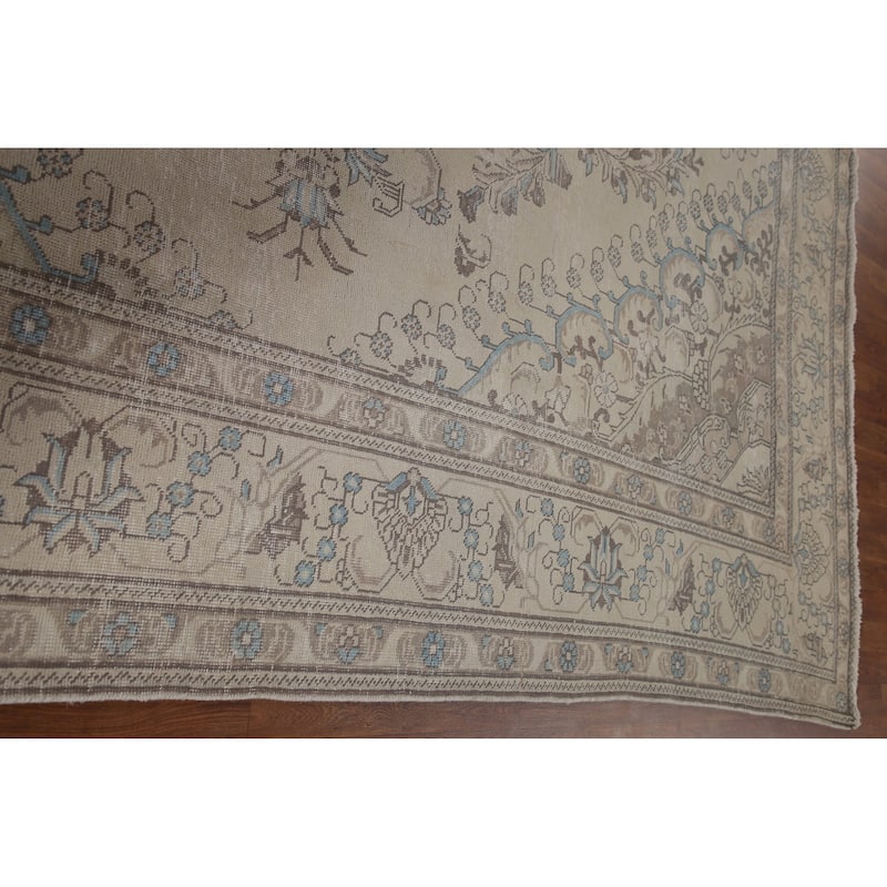 Distressed Traditional Tabriz Persian Vintage Rug Handmade Wool Carpet - 9'7" x 12'4"
