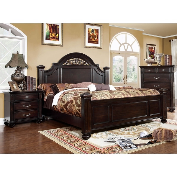 Vame Traditional Walnut Solid Wood 3 Piece Poster Bedroom Set by Furniture of America On Sale Bed Bath Beyond 9170161