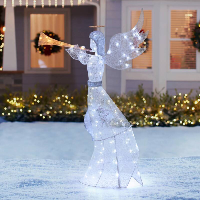 Gymax 5 FT Lighted Trumpeting Angel Light-up Christmas Angel w/ LED - Multi-colors - See Details