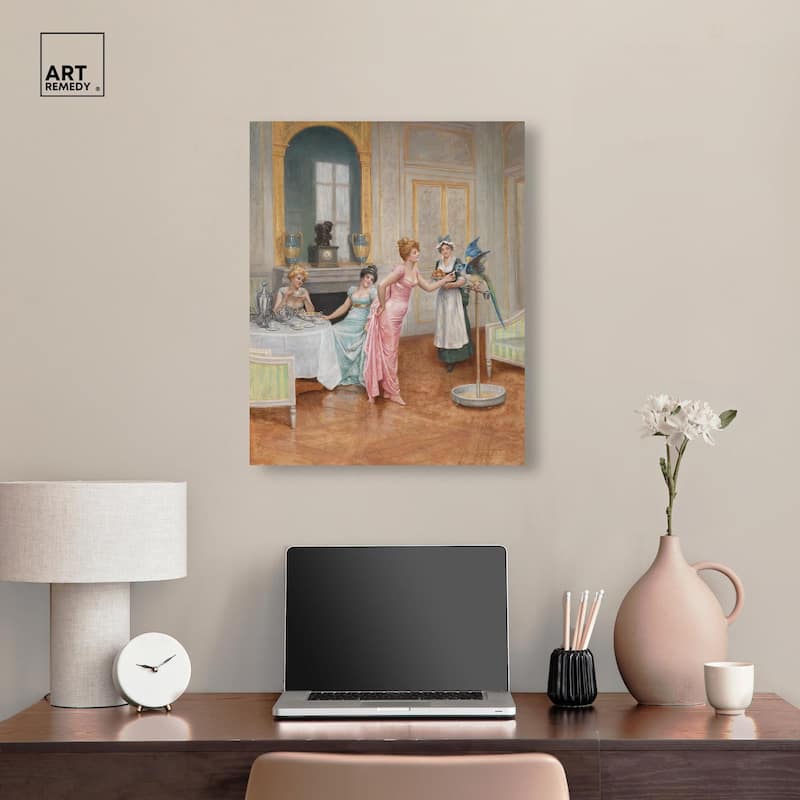 The Parrot and the Tea Party Canvas by Art Remedy, Gallery Wrapped