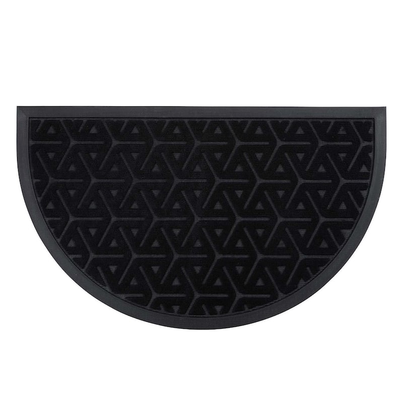 Half-Round Door Mat Heavy Duty Non-Slip Low Profile 30x18 In - Black