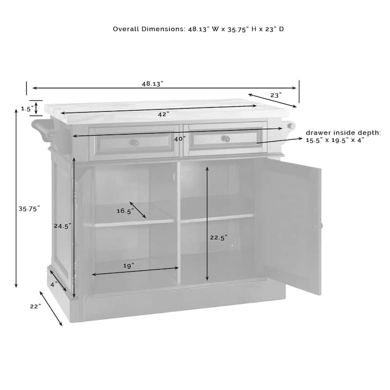 Crosley Oxford White Finish Butcher Block Top Kitchen Island with 2 Stools - 23"d x 47.75"w x 35.75"h