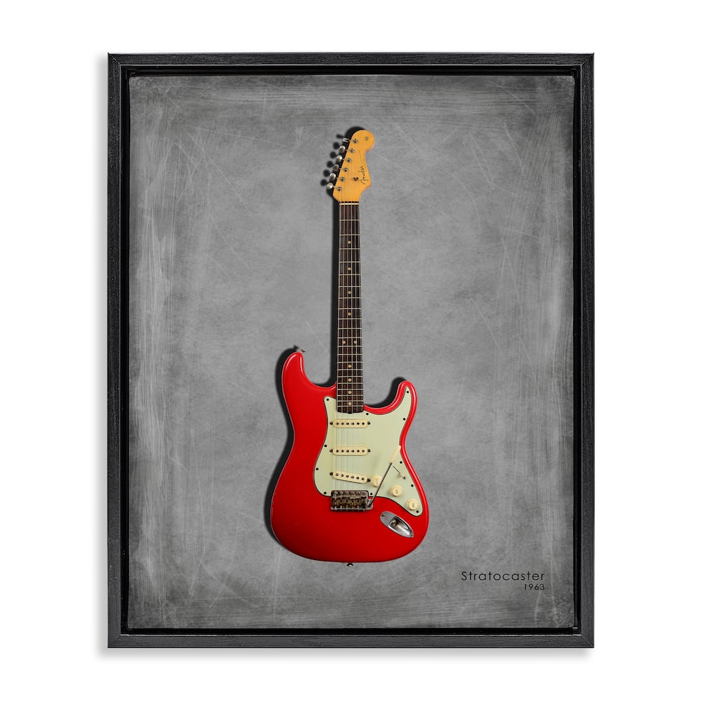 Stupell Classic Red Guitar on Grey Framed Floater Canvas Wall Art Design By Mark Rogan