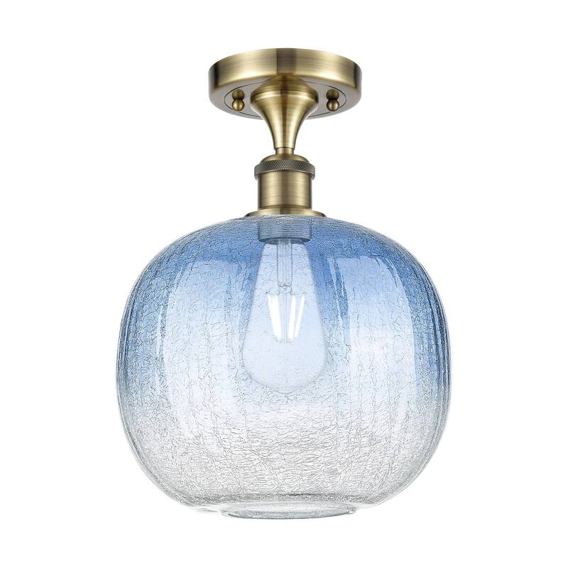 Innovations Lighting Endless Possibilities Ballston - Brookhaven Sphere - 1 Light 11" Semi-Flush Mount - Antique Brass/Sapphire Blue