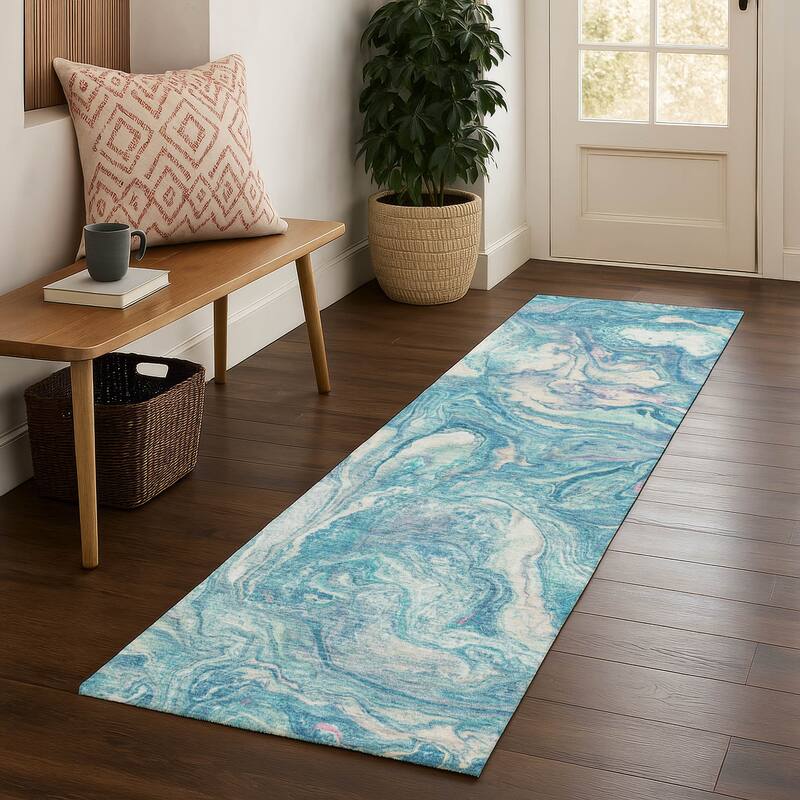 Premium Washable Super Soft Modern Contemporary Mayfield Rug - Teal - 2'3" x 7'6"