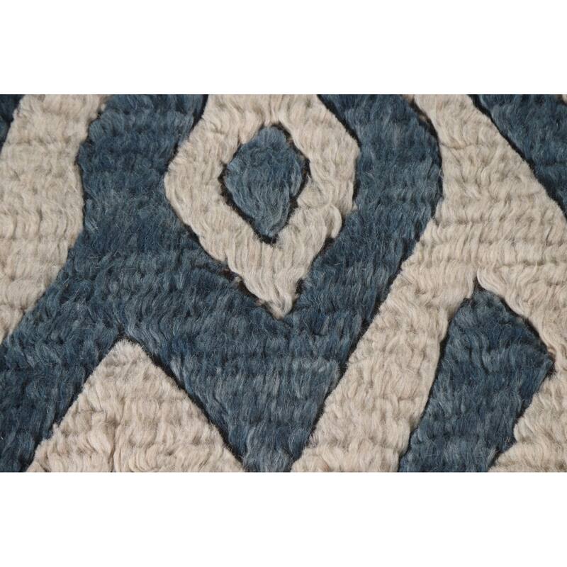 Navy Blue Moroccan Oriental Area Rug Hand-Knotted Wool Carpet - 5'8"x 8'3"