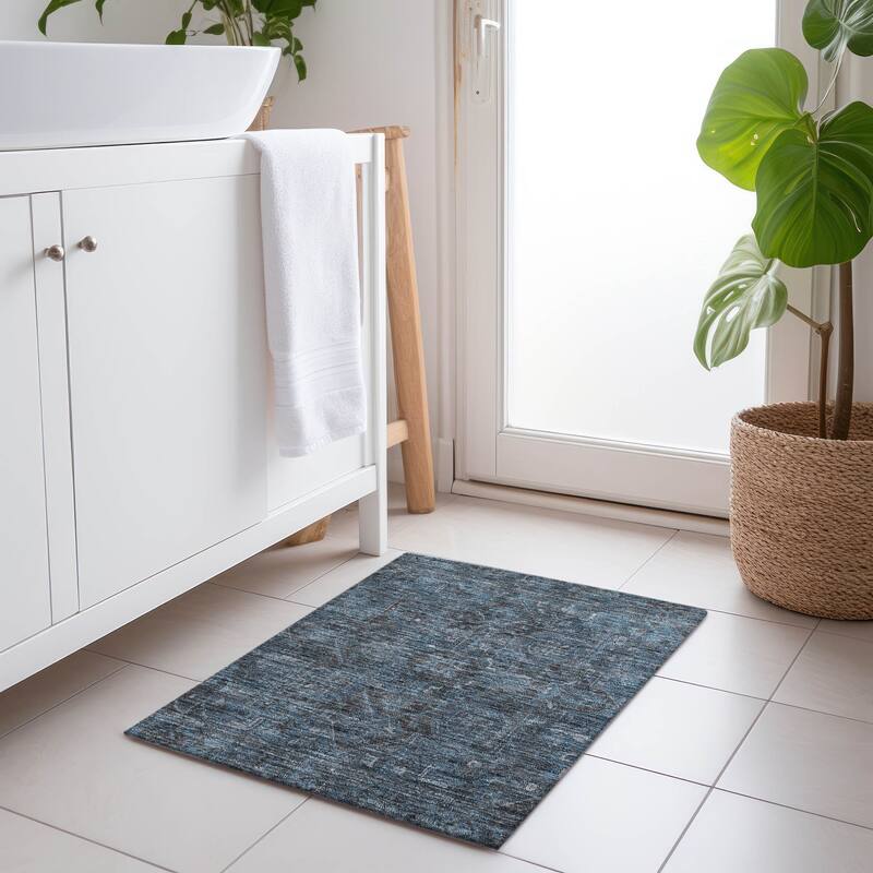 Machine Washable Indoor/ Outdoor Traditional Persian Chantille Rug - Navy - 1'8" x 2'6"