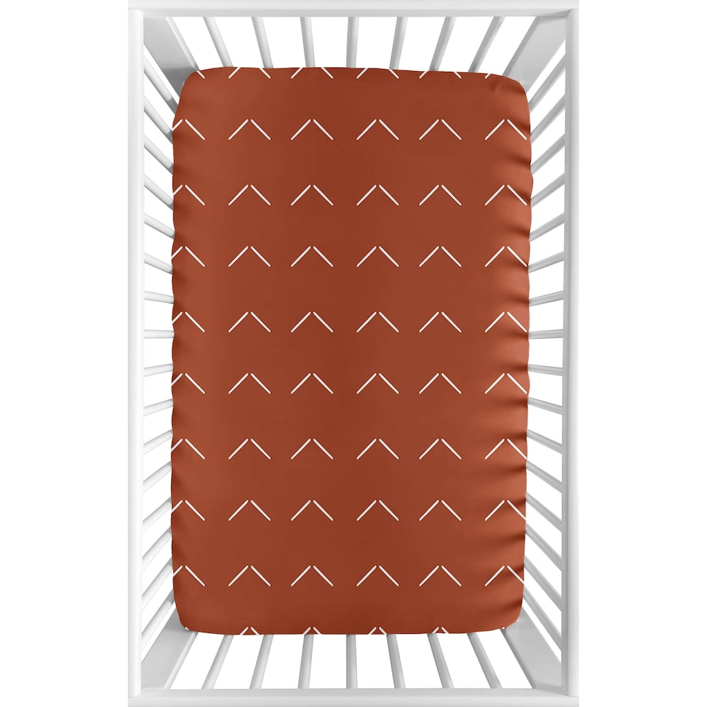 Boho Arrow Baby Boy Girl Fitted Mini Portable Crib Sheet - Ivory Burnt Orange Farmhouse Southwest Shabby Chic Bohemian Diamond