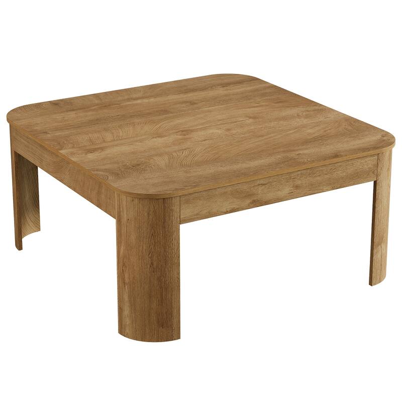39.37" Square Coffee Table for Living Room, Farmhouse Cocktail Center Table with Wooden Curved Legs