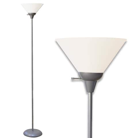 Silver Floor Lamp with White Plastic Shade
