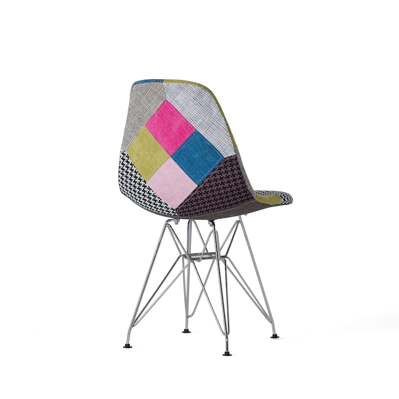 Accent Chair Set of 2, Multicolor Pink Patchwork w Eiffel Metal Base