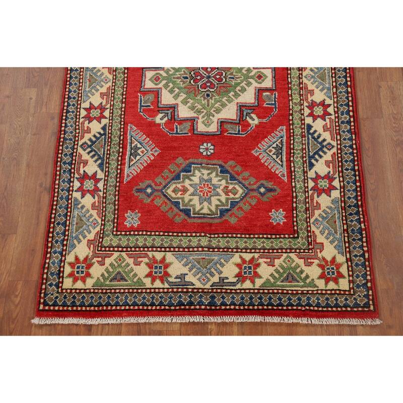 Kazak Accent Rug Handmade Traditional Red Wool Carpet - 3'3" x 5'6"