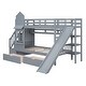 preview thumbnail 29 of 98, Bunk Bed Castle Playhouse Solid Wood Stairs Bed Frame with Storage Shelves & 2 Drawers, Children's Slide Bed with Guardrail
