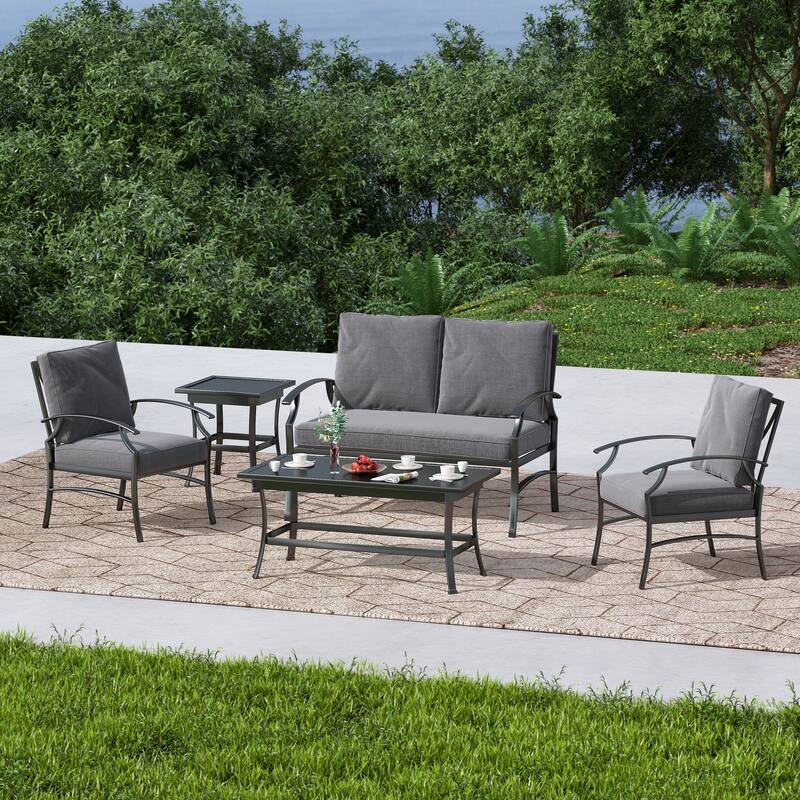 DREAMSIDEA Outdoor Furniture Conversation Patio Set - 5 Piece - Gray Loveseat Set