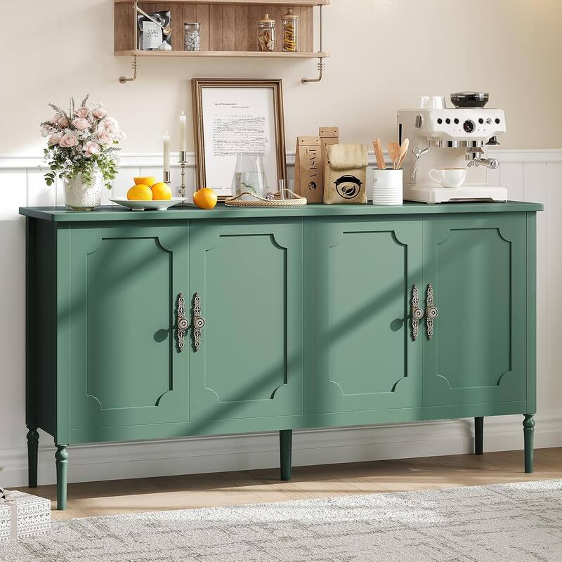 59" Sideboard Buffet Cabinet with Storage, Modern Credenza with 4 Doors and Adjustable Shelves - Green