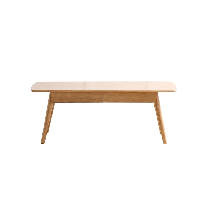 Natural Solid Oak Coffee Table with Storage Shelf, Easy Assembly