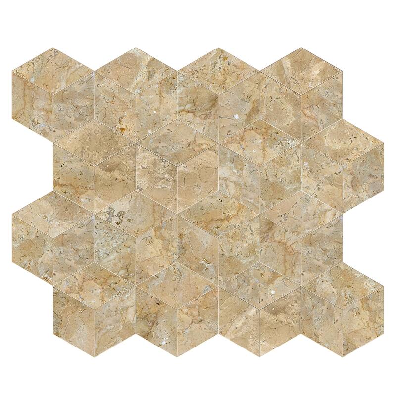 Roomfitters Hexagon Natural Marble Tile, Polished Stone for Wall and Floor, Genuine Marble, 12-Piece Box, Gold Yellow Beige