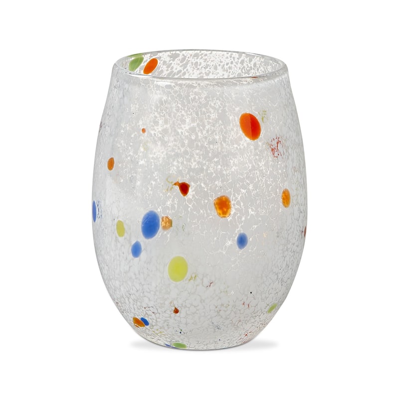 Confetti Glass Stemless Wine Drinkware Red White And Blue Set of 6 16 oz. Dishwasher Safe