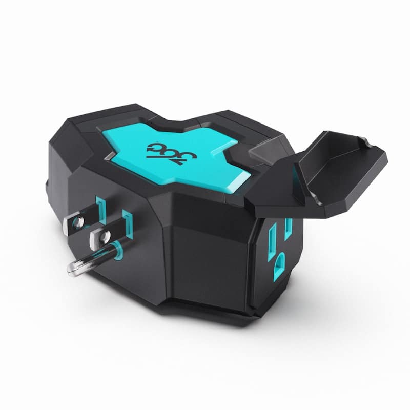 Heavy-Duty 3-Outlet Outdoor Adapter PowerHub - Aqua/Grey - Blue