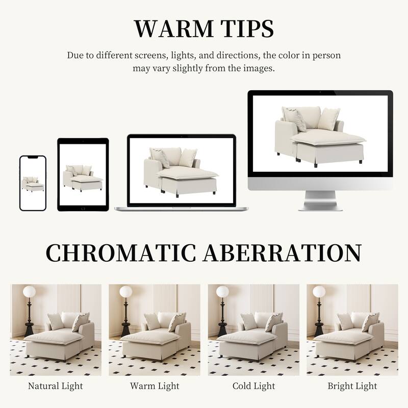 Oversized Single Sleeper Armchair,Chenille Lazy Chaise Lounge wOttoman