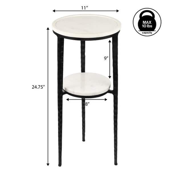 dimension image slide 2 of 4, Seraphina Modern Round Marble 2-Tier Drink Table, Metal Small Accent Side End Table for Living Room Bedroom