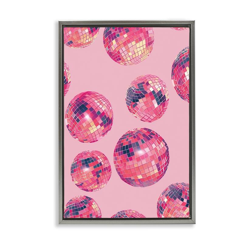 Stupell Vivid Pink Disco Pattern Framed Floater Canvas Wall Art Design By LSR Design Studio - 21 x 31 - Grey