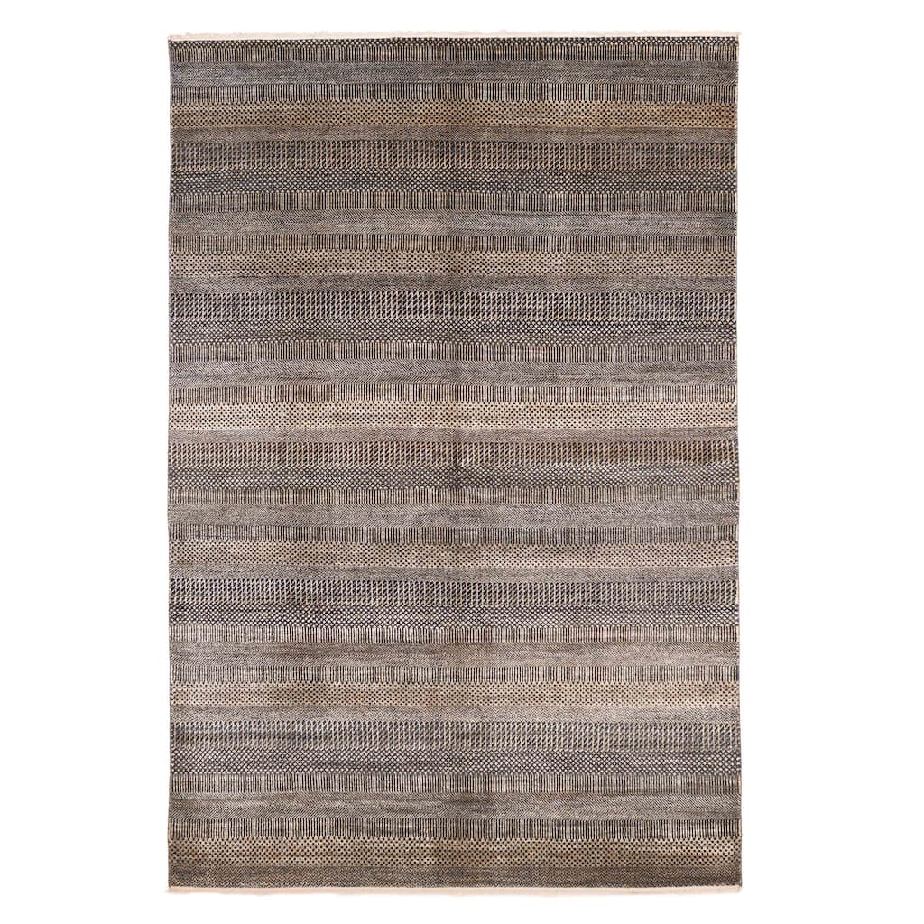 ECARPETGALLERY Hand-knotted Finest Silk Shadow Dark Navy, Ivory Viscose, Wool Rug - 6'1 x 9'2