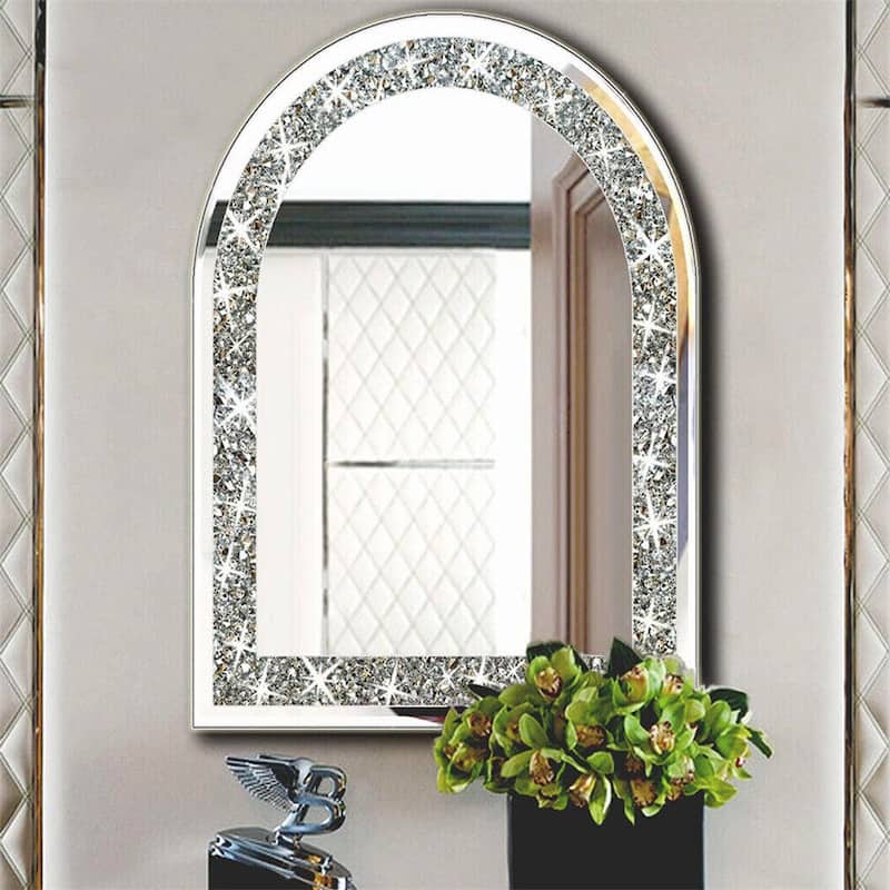 Crushed Diamond Decor Long Arch Top Glass Mirror