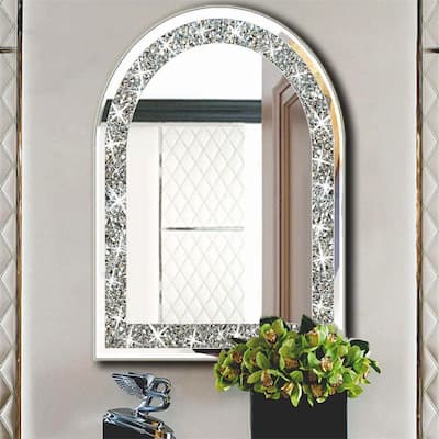 Crushed Diamond Decor Long Arch Top Glass Mirror