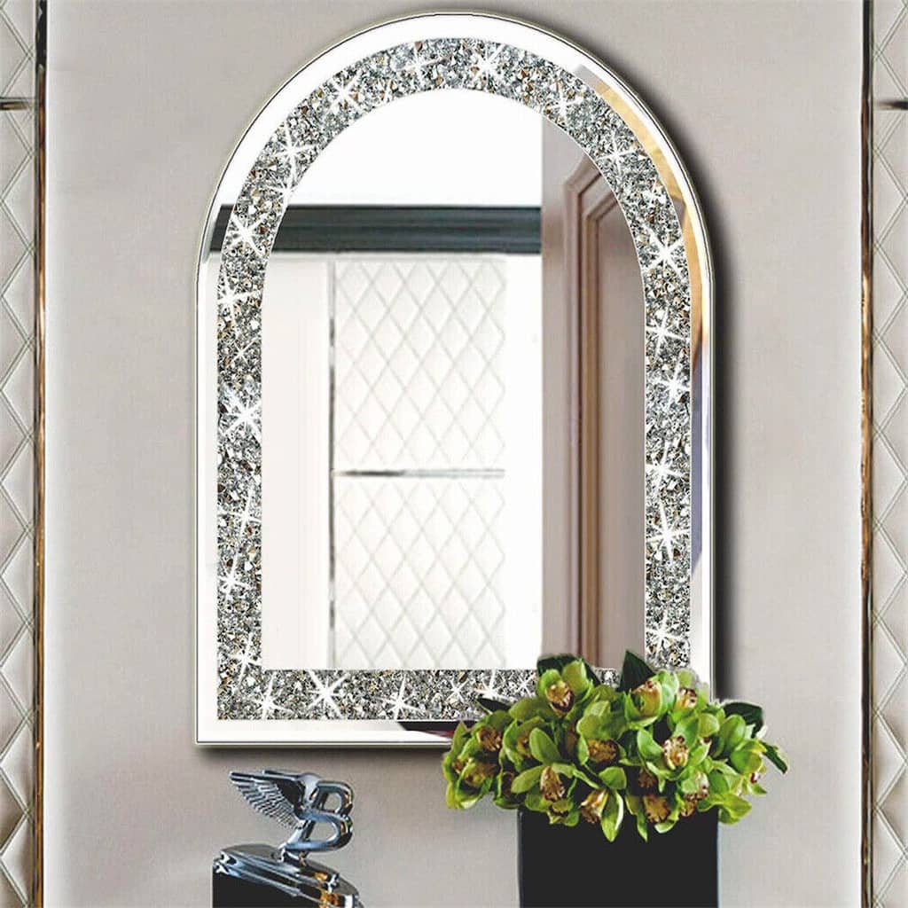 Crushed Diamond Decor Long Arch Top Glass Mirror