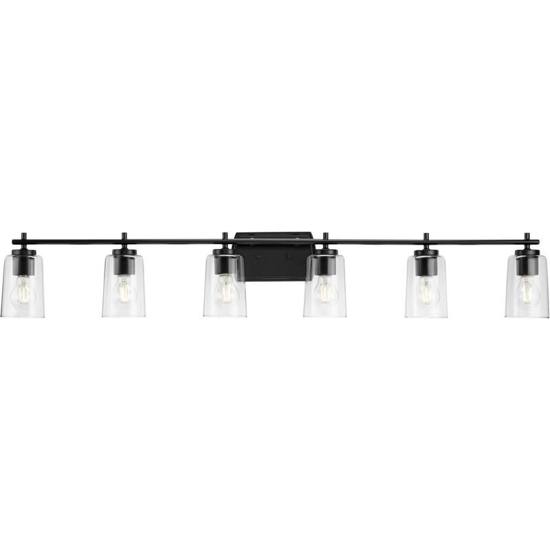 Adley Collection Six-Light Matte Black Clear Glass Bath Vanity Light - 48.5 in x 6 in x 7.62 in - 48.5 in x 6 in x 7.62 in