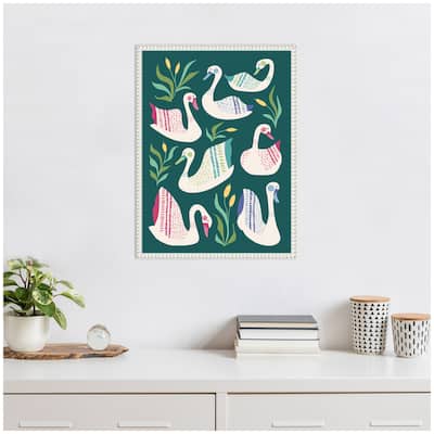 Kate and Laurel Sylvie Swans Pond Framed Canvas by Rachel Lee