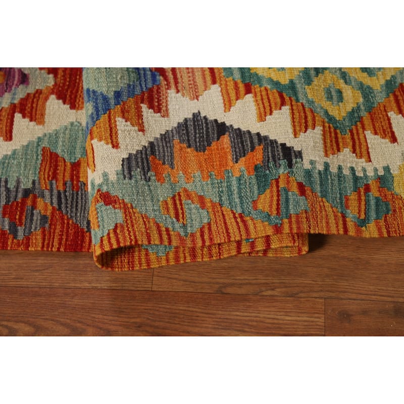 All-Over Kilim Area Rug Hand-Woven Wool Carpet - 8'0" x 9'10"